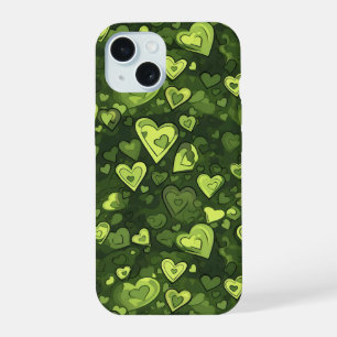 Green Heart Pattern iPhone 15 Case