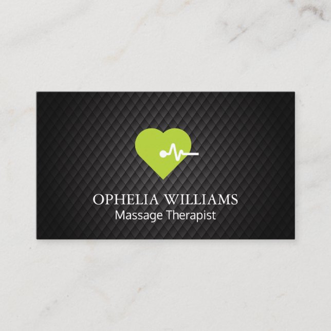 Green Heart Rate Icon | Black Tiling Business Card (Front)