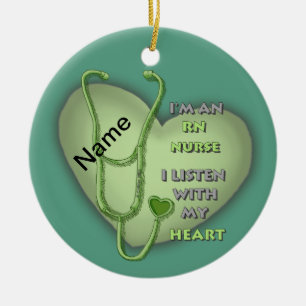 Green Heart RN Registered Nurse Ceramic Tree Decoration