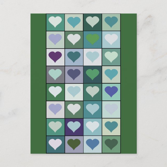 Green Heart Squares Postcard (Front)