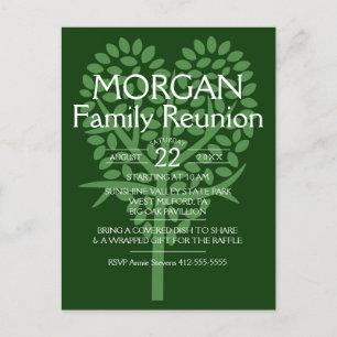 Green Heart Tree Family Reunion Invitation Postcard