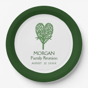 Green Heart Tree Family Reunion Paper Plate
