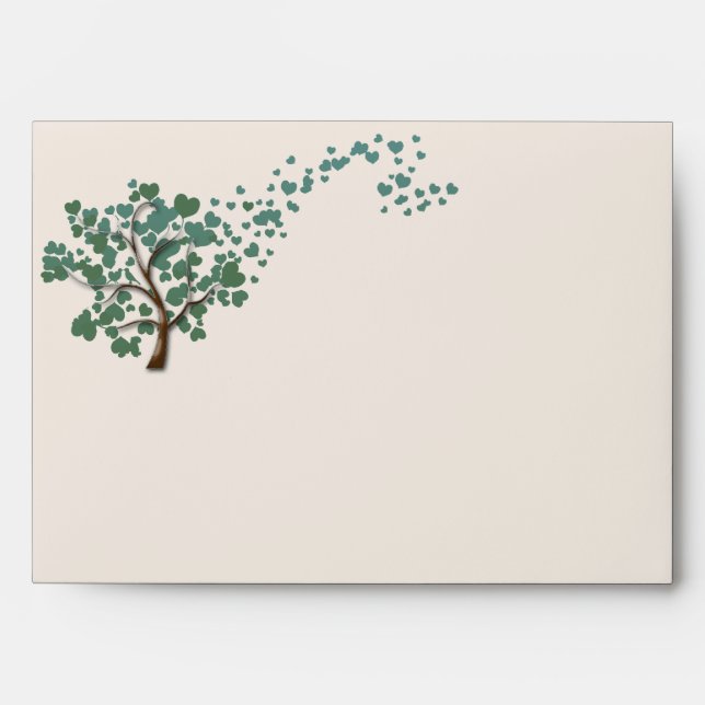Green Heart Tree on Ivory Wedding Envelope (Front)