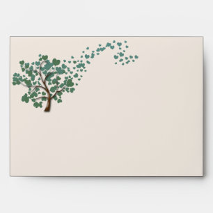 Green Heart Tree on Ivory Wedding Envelope