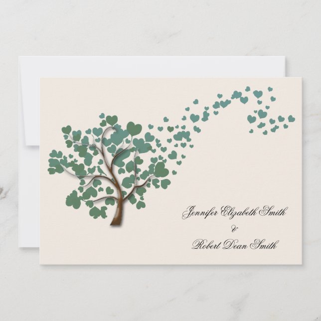 Green Heart Tree on Ivory Wedding Invitation (Front)