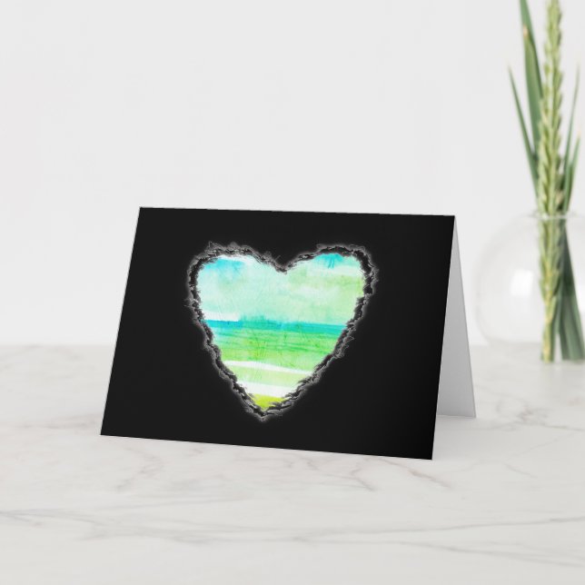 Green Heart Valentine Love Romance Card (Front)