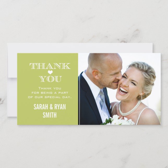 Green Heart Wedding Photo Thank You Cards (Front)