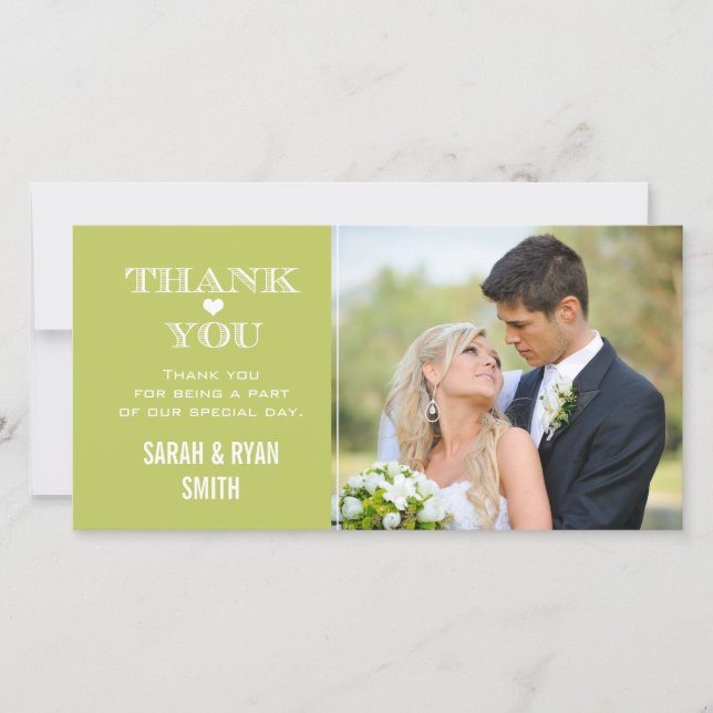 Green Heart Wedding Photo Thank You Cards (Front)