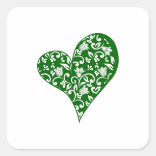Green Heart with Flowers and Vines Square Sticker