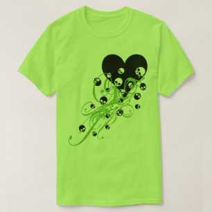 Green Heart with Skulls and Swirls T-Shirt