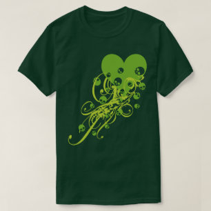 Green Heart with Skulls and Swirls T-Shirt