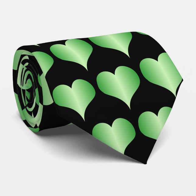 Green Hearts Design Tie (Rolled)