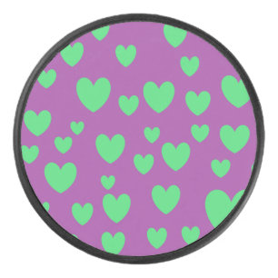 Green Hearts Hockey Puck