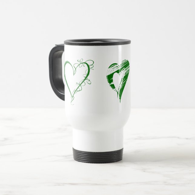 Green Hearts, Love, Romance, Valentine's Day Travel Mug (Front Left)