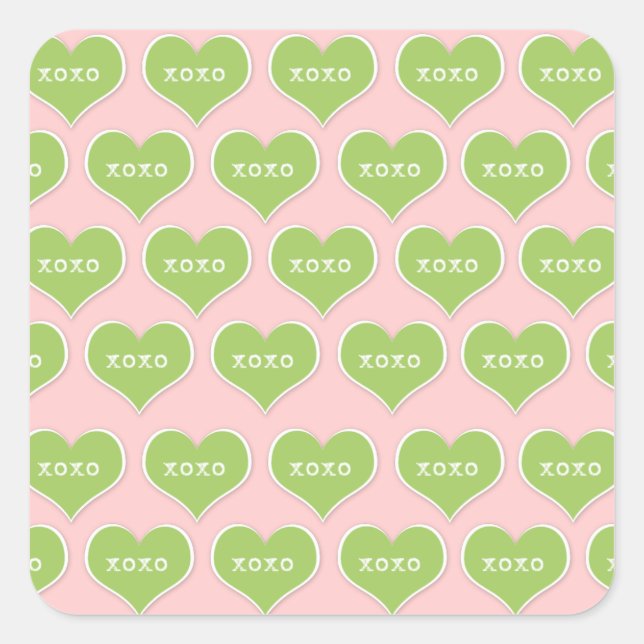 Green Hearts "XOXO" Sticker Sheets (Front)