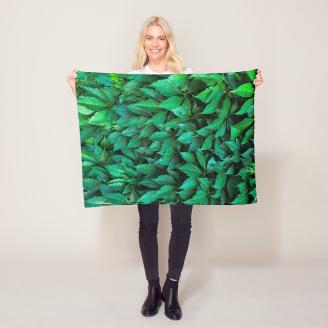 green hedge background parthenocissus pattern text fleece blanket (In Situ)