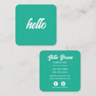 Green Hello Chic Bold Text Square Business Card