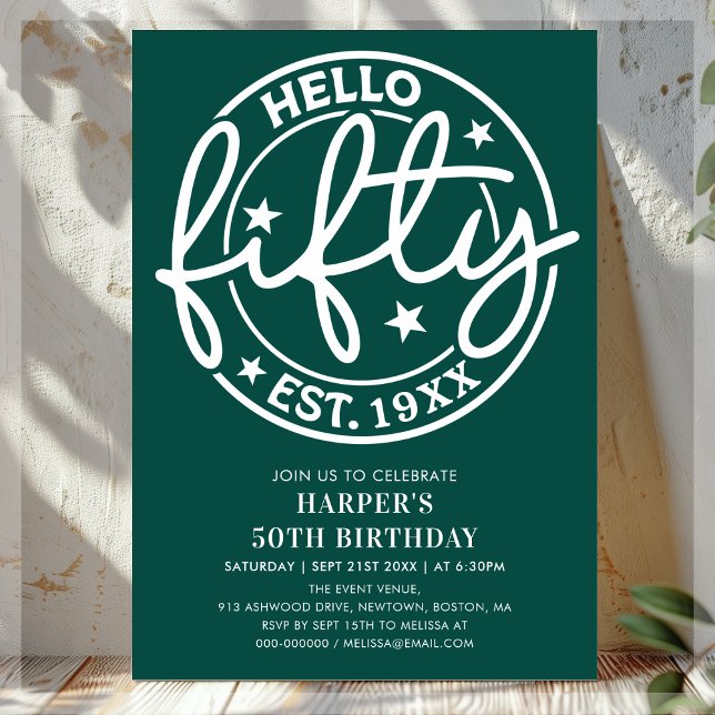 Green Hello Fifty 50th Birthday Invitation (Creator Uploaded)