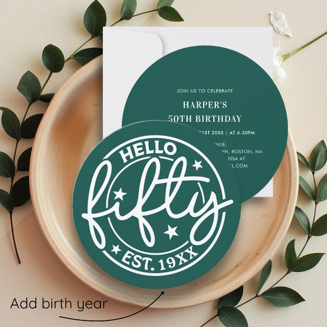 Green Hello Fifty 50th Birthday Invitation (Creator Uploaded)