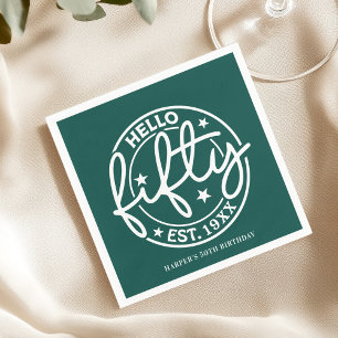 Green Hello Fifty 50th Birthday Napkin