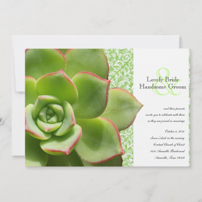 Green Hens and Chicks Succulent Wedding Invitation (Front)