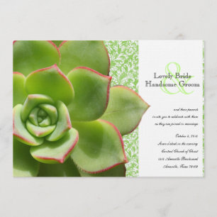 Green Hens and Chicks Succulent Wedding Invitation