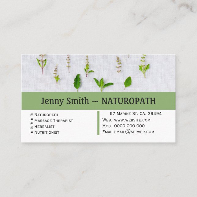 Green Herbs  Naturopath Appointment Business Card (Front)
