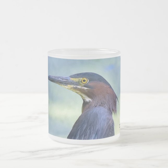 Green Heron Frosted Glass Coffee Mug (Center)