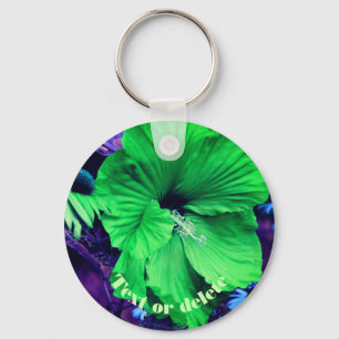 Green Hibiscus Abstract Flower Personalised Key Ring