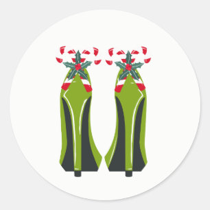 Green High Heels with Candy Canes Classic Round Sticker