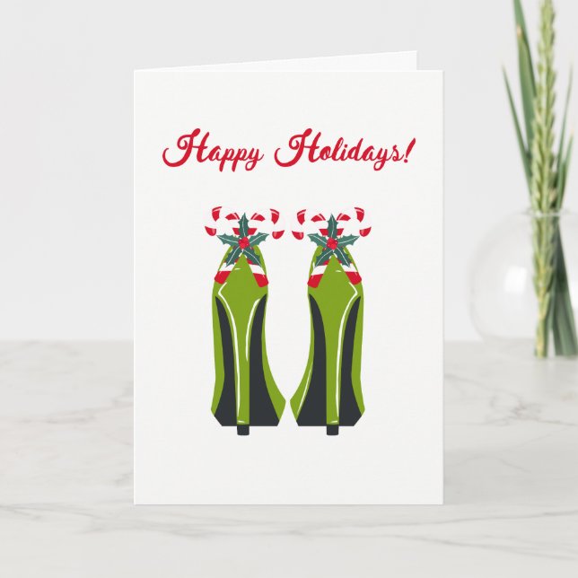 Green High Heels with Candy Canes Holiday Card (Front)