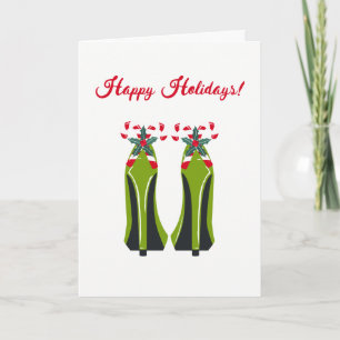 Green High Heels with Candy Canes Holiday Card