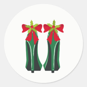 Green High Heels with Christmas Bows Classic Round Sticker
