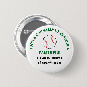 Green High School Baseball Player Personalised 6 Cm Round Badge