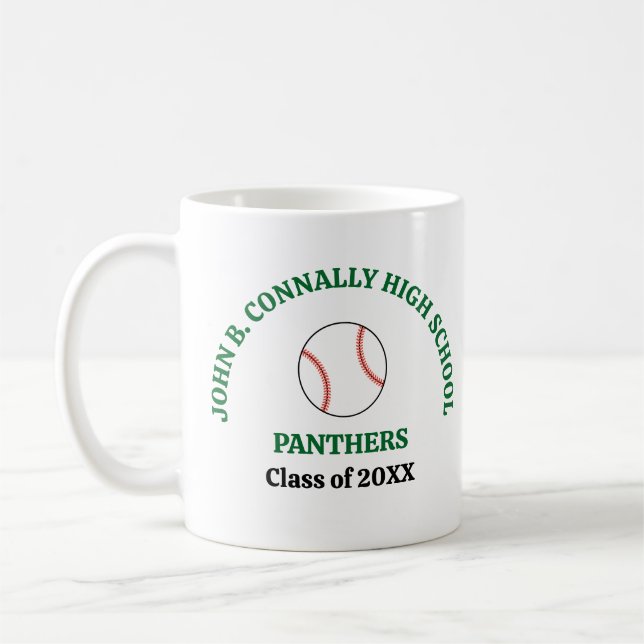 Green High School Baseball Player Personalised Coffee Mug (Left)
