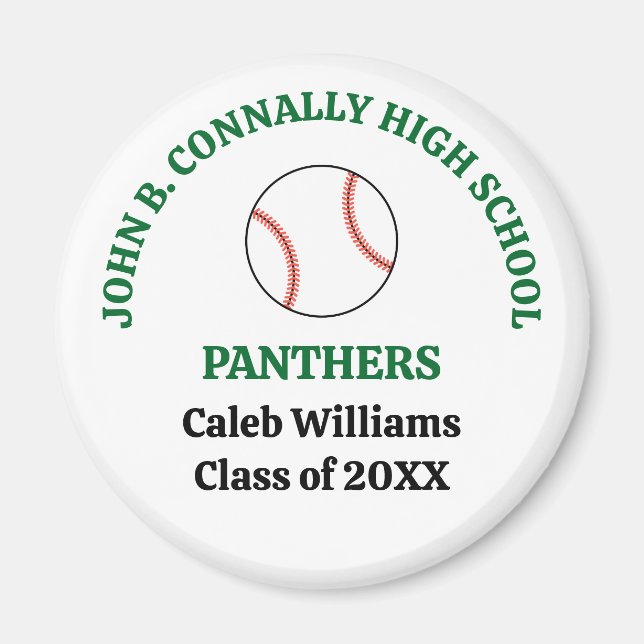 Green High School Baseball Player Personalised Magnet (Front)