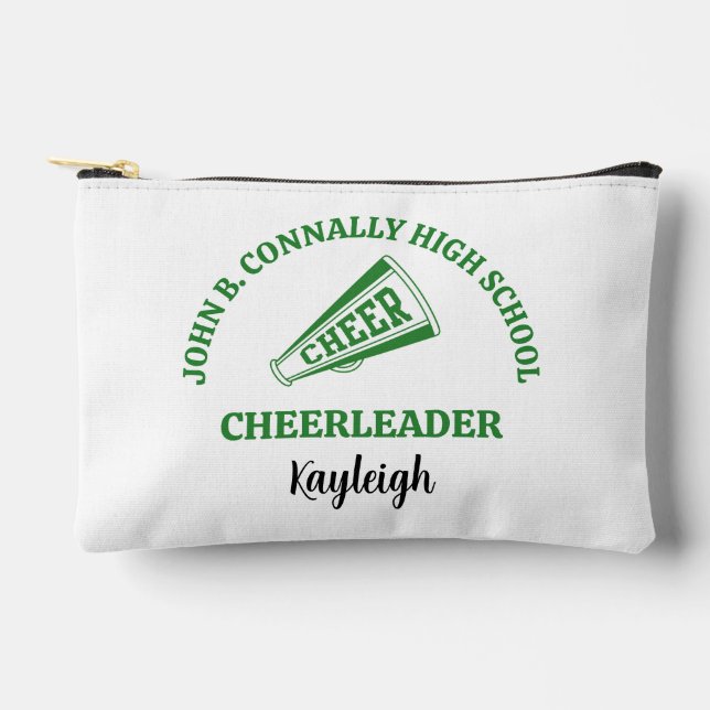 Green High School Cheerleader Personalised Accessory Pouch (Front)