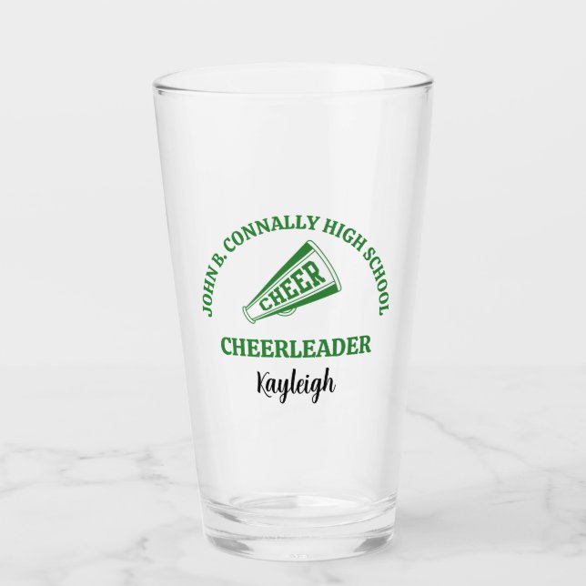 Green High School Cheerleader Personalised Glass (Front)