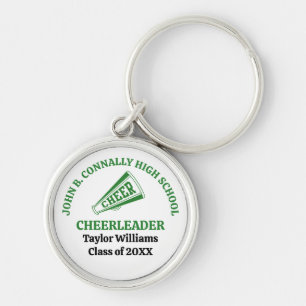 Green High School Cheerleader Personalised Key Ring