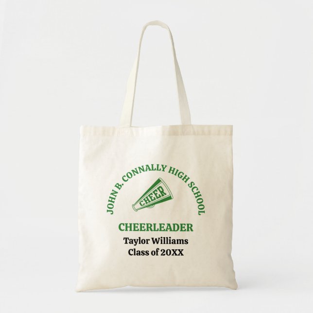 Green High School Cheerleader Personalised Tote Bag (Front)
