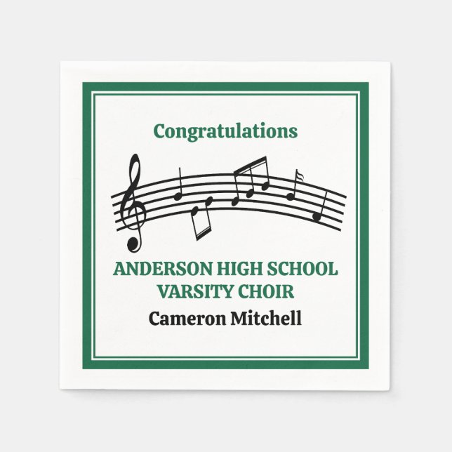 Green High School Choir Custom Party Napkin (Front)