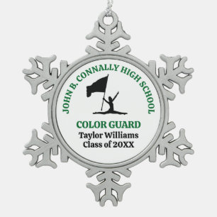 Green High School Colour Guard Personalised Snowflake Pewter Christmas Ornament