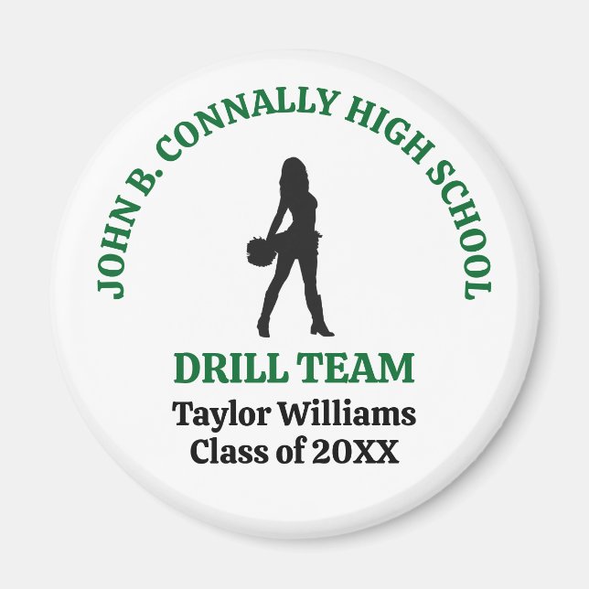 Green High School Drill Team Dancer Personalised Magnet (Front)