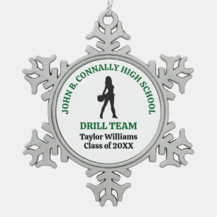 Green High School Drill Team Dancer Personalised Snowflake Pewter Christmas Ornament
