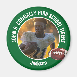Green High School Football Player Photo Magnet