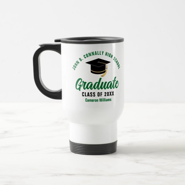 Green High School Graduate Custom 2025 Graduation Travel Mug (Left)
