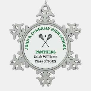 Green High School Lacrosse Team Personalised Snowflake Pewter Christmas Ornament