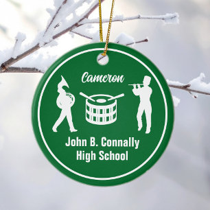 Green High School Marching Band Custom Christmas Ceramic Tree Decoration