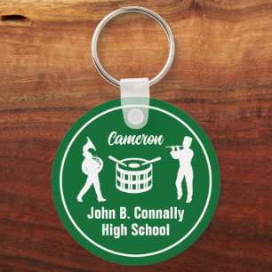 Green High School Marching Band Personalized Key Ring