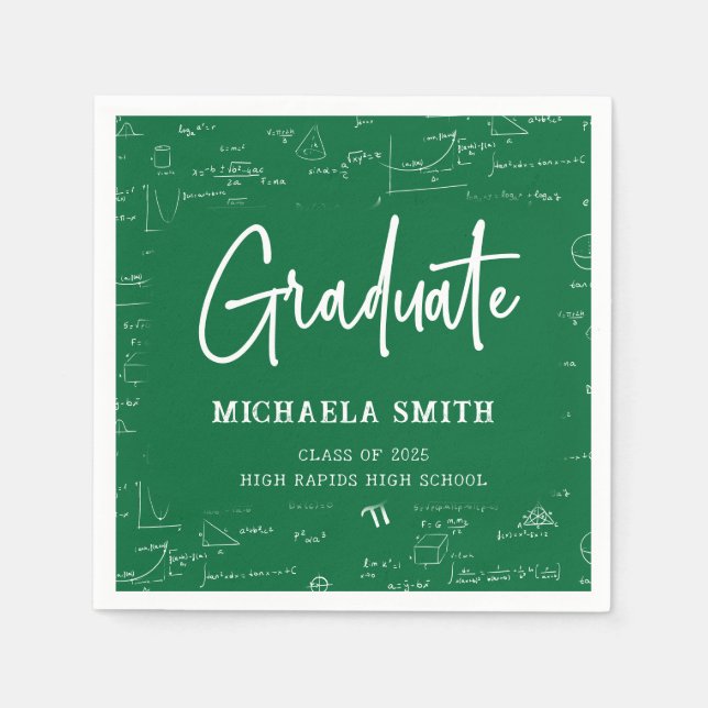 Green High School Math Graduate Party Napkin (Front)
